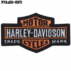 อาร์มติดเสื้อ ตัวรีดติดเสื้อ อาร์มปักลาย โลโก้รถ Harley Trade Mark ส้ม /Size 5.5*10cm งานปักละเอียด คุณภาพสูง รุ่น P7Aa52-0571